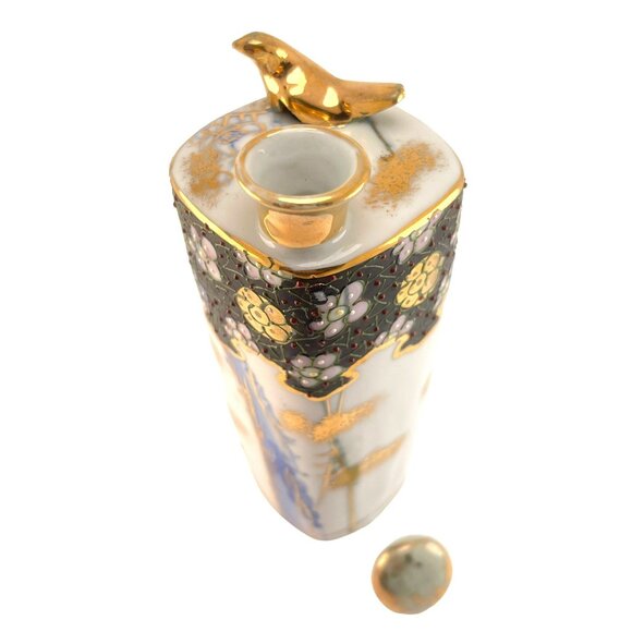 Kutani Ware Antique Tokkuri Sake Bottle Japanese Sake Bottle Bud Vase Singing Go - Picture 6 of 9